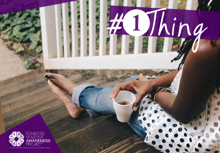 Person sitting on steps holding a cup. #1Thing