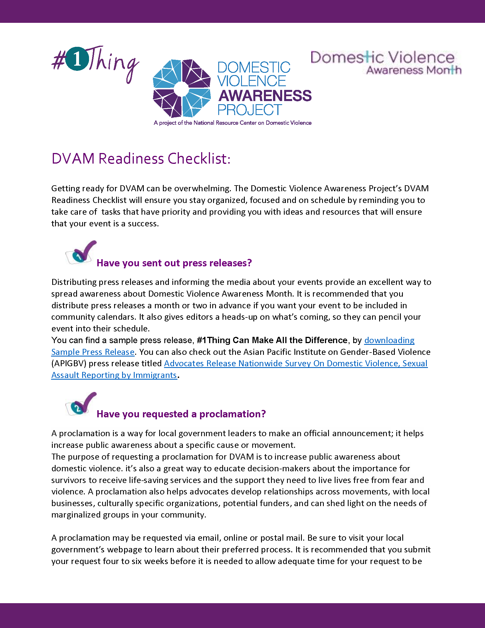 DVAM Readiness Checklist