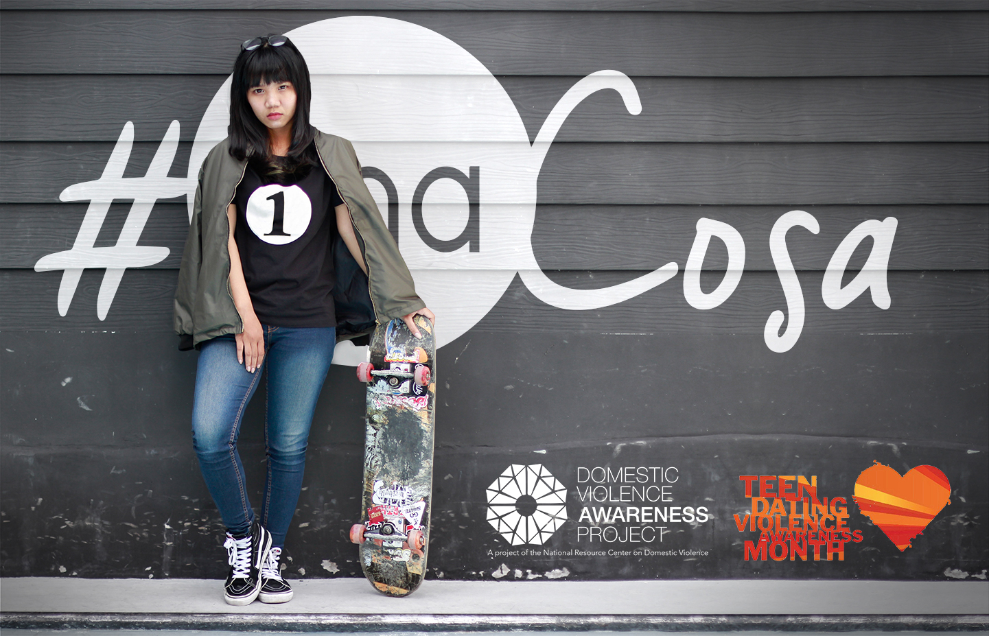 #1Thing logo imposed over image of skater girl